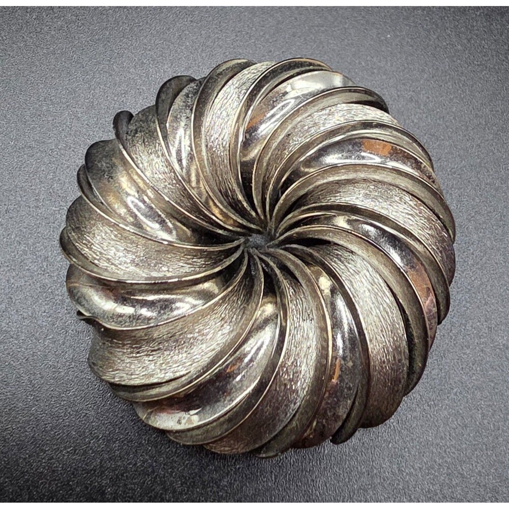 Vintage Silver Tone Swirl Brooch Pin Mid Century Atomic Spiral Textured